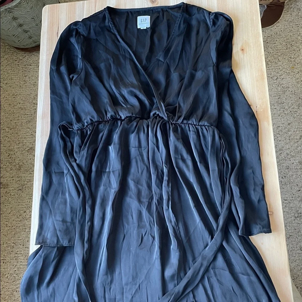 Gap Maternity Elegant Black Satin Wrap Dress